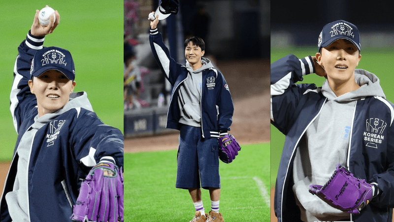 J-Hope lanza el primer pitch en la Serie Coreana 2024