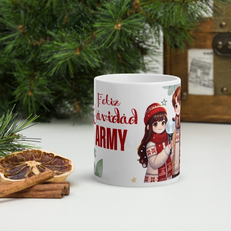 Taza Feliz Navidad Pareja Army blanca brillante - Imagen 3