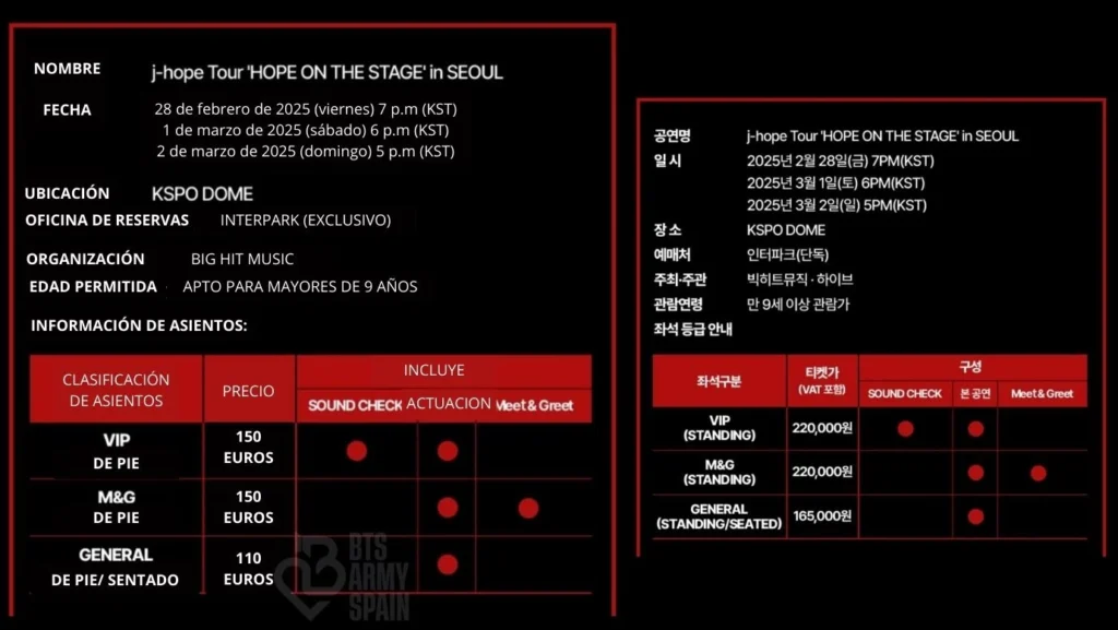 Concierto de j-Hope precios