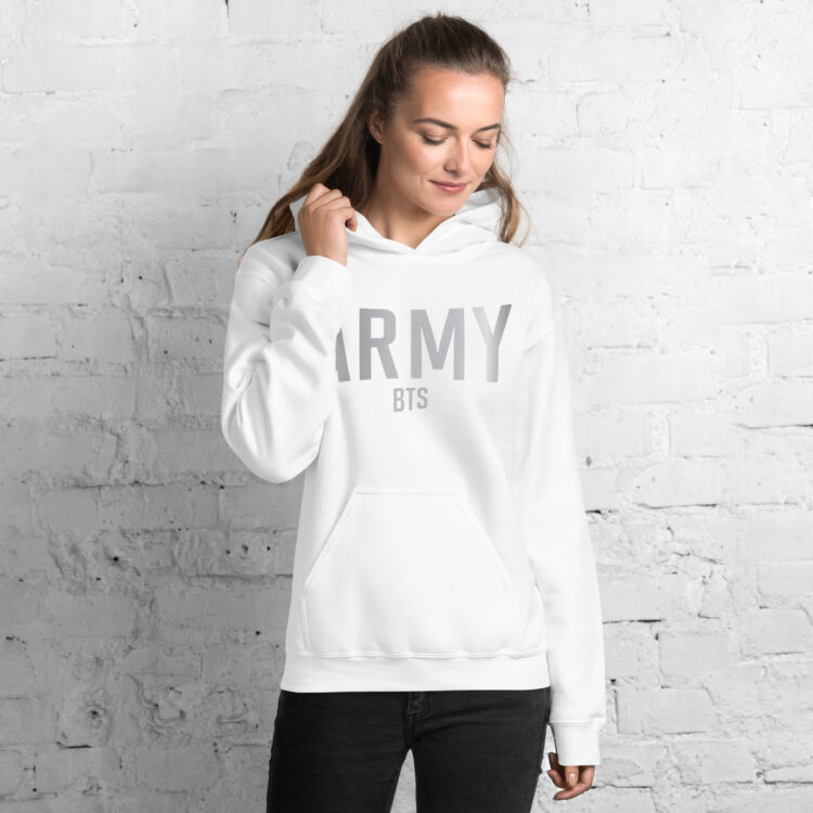 Sudadera BTS Army Letras en color gris plateado con capucha - Imagen 3