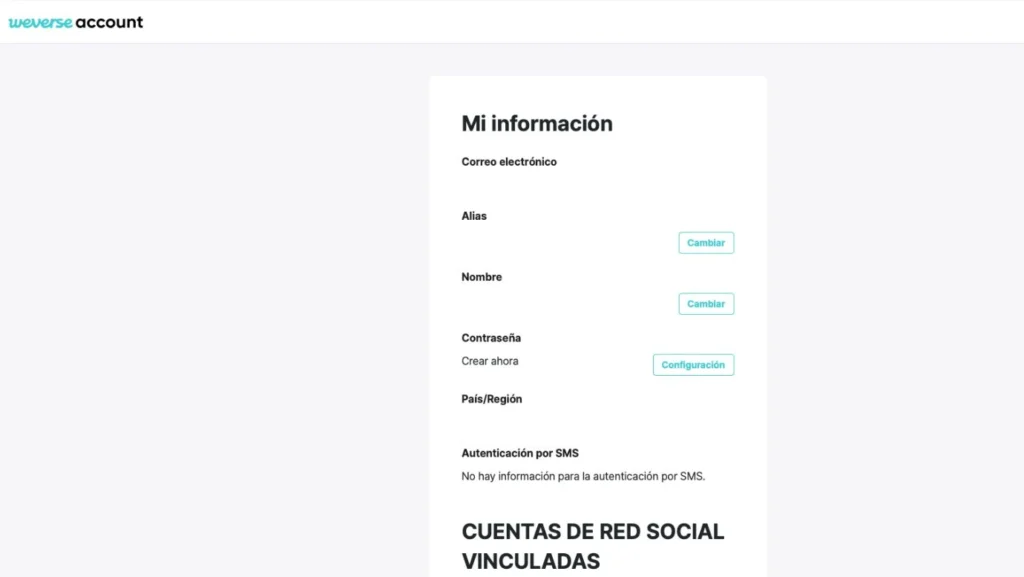 Crear cuenta en Weverse